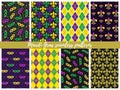Set of Mardi Gras seamless patterns;  vector backgrounds. Royalty Free Stock Photo